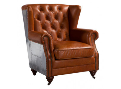 Wing chair Genuine leather Vintage Cigar wing chair TV chair Leather chair