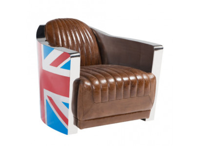 Union Jack Aviator Retro Club Chair Brown Leather Vintage Armchair Furniture