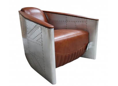 Sofa Armchair Genuine leather Couch club Lounge Aviator Vintage Aluminum Airplane Retro