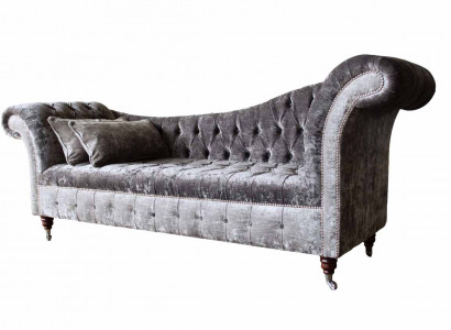 A Luxurious, Classic s Chesterfield style sofa in a rich silver tone