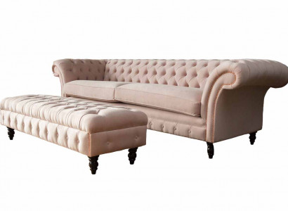 A Luxurious, pink four-seater Chesterfield sofa, INCLUDED seat cushion