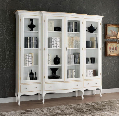 Classic r White Bookcase with gold-plated accents