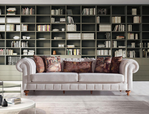 White -Brown Chesterfield Seating group Designer Sofas Luxury Suite 3+2+1