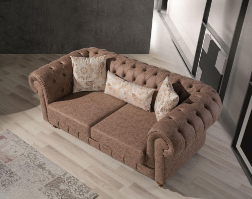 White -Brown Chesterfield Seating group Designer Sofas Luxury Suite 3+2+1