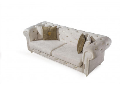 White 2-Seater Designer Chesterfield Sofa Luxury Living room 2-seater couch