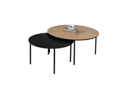 Coffee table Coffee table Group Side table Black Set Brown Wood 2-piece