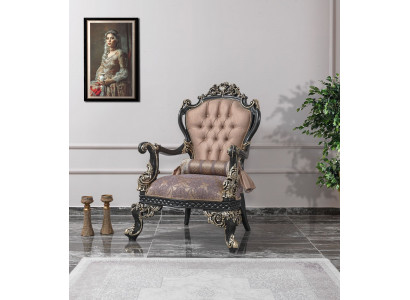 Armchair Beige Wing Chair Baroque Seater Fabric Polyester Living room