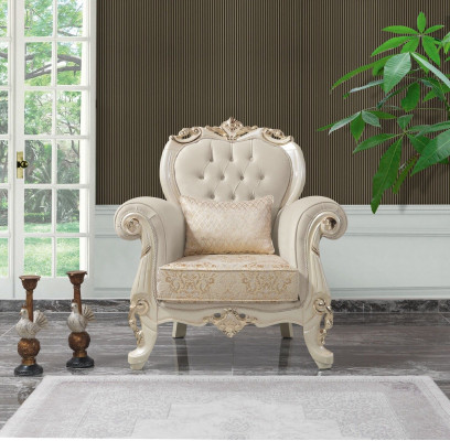 Single Seater Armchair Wing Chair Seater Fabric Beige Polyester Wood Baroque