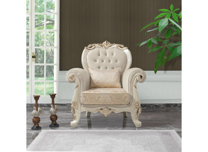 Single Seater Armchair Wing Chair Seater Fabric Beige Polyester Wood Baroque