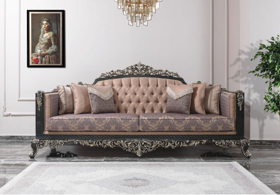 Three Seater Sofa 3 Seater Upholstered Sofa Fabric Sofa Beige Baroque Couches