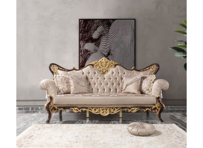 Three Seater Sofa 3 Seater Upholstered Sofa Fabric Sofa Beige Baroque Polyester