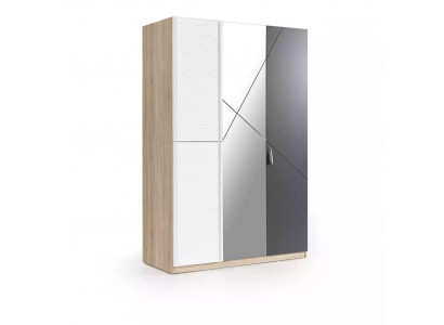 Wardrobe 3 Doors Moden Wardrobe Wood Gray Mirror Childrens room