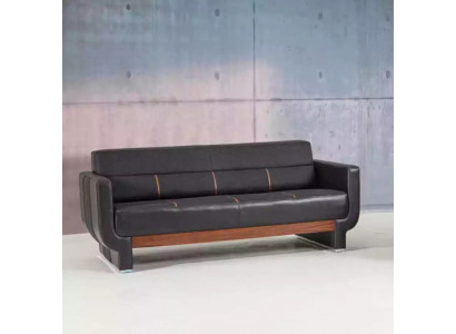 Black Three Seater Couch Modern Leather Furniture Office Furnishings Upholstery