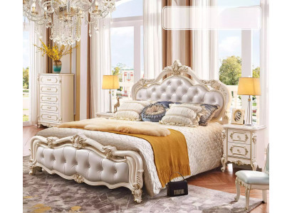 Bedroom Set chesterfield Bed + 2x Bedside tables Wood luxury 3-piece interior