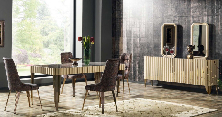 Suite Dining table 4x Chairs Sideboard 2x Mirror 8-piece Dining room Group Table