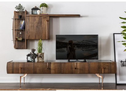 Wall unit TV-cabinet Lowboard TV Stand Sideboard Suite Brown Wood Shelves