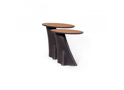 2x Side tables with wooden top in Black Color Moder Living room