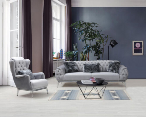 Living room set 2 pieces. Sofa with Armchair Chesterfield Design Modern Textile