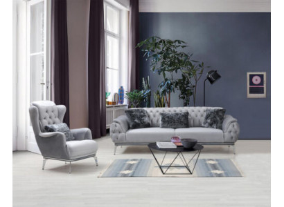 Living room set 2 pieces. Sofa with Armchair Chesterfield Design Modern Textile