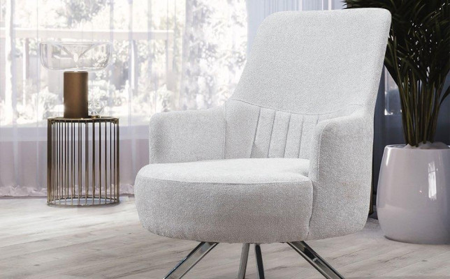 White Color 1-Seater Living room Fabric Armchair Modern Design Textile Material