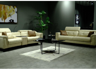 Beige Leather Sofa set Designer 3-Seater Two-seater Couch 2-piece set