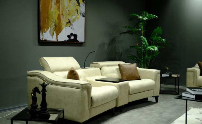 Beige Leather Sofa set Designer 3-Seater Two-seater Couch 2-piece set