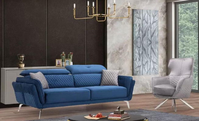 Blue's Textile Sofa Modern Living room Three Seater Luxury 3-Seater Couch