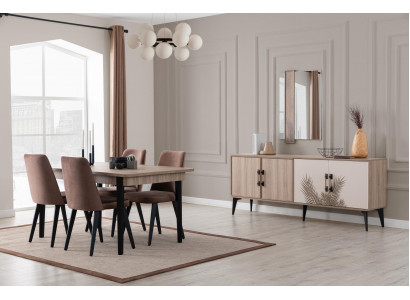 Brown Dining room Suite Luxury Dining table 4x Chairs Sideboard Mirror