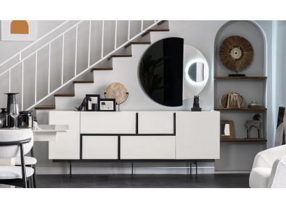 White-Black Dining room Sideboard Mirror Luxury Wall Chest of Drawers 2-piece set