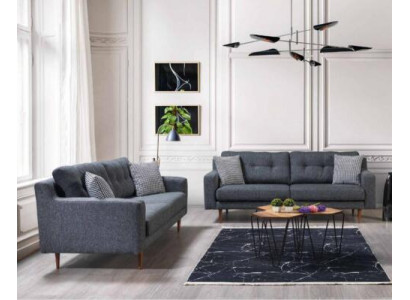 Gray Living room Couch Set Luxurious 2x Upholstered Sofas Textile Furniture