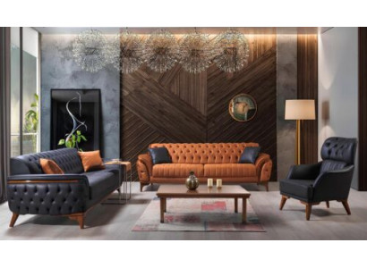 Black-Orange Chesterfield Sofa set Living room Stylish Sofas 3pcs