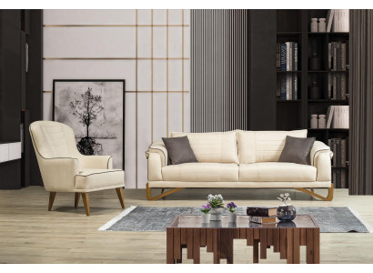 Sofa set Set Beige with wooden frame 3+1 Seater Couches Sets Furniture