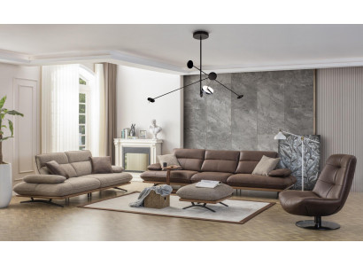 Sofa set Sofa 4+3+1 Seater Armchair Luxury Imitation leather Braun Group