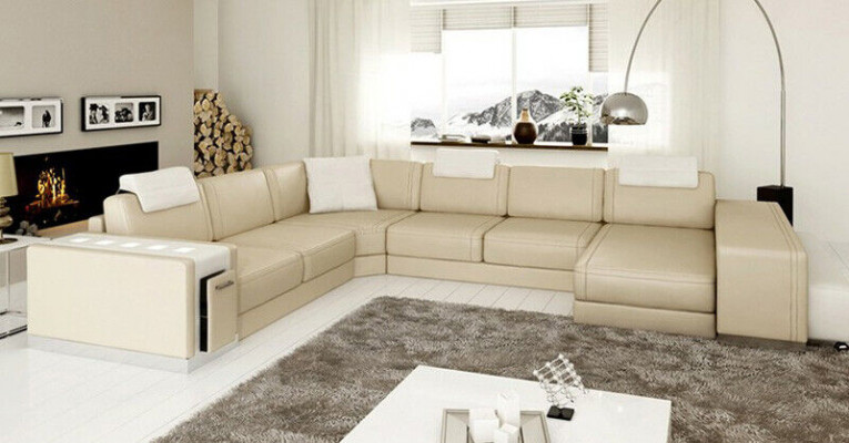 Corner sofa Sofa Living landscape U-shape Upholstery Couch Leather sofa Stool