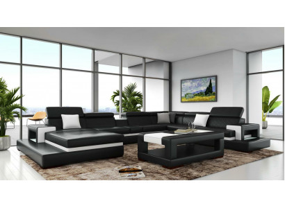 Black Corner sofa Living landscape Leather Sofa Relax Function Couches Big