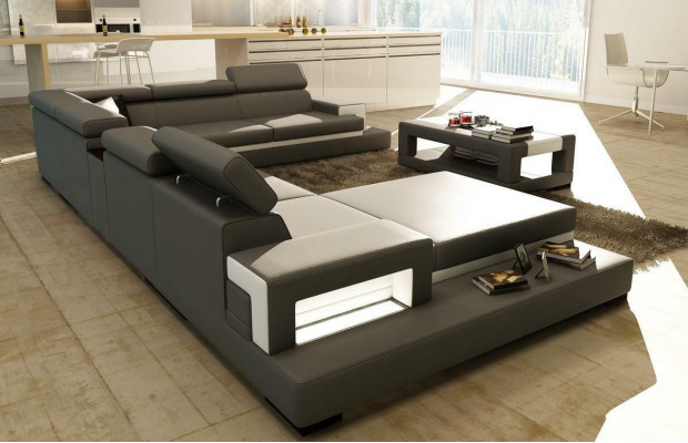 Black Corner sofa Living landscape Leather Sofa Relax Function Couches Big