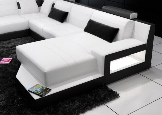 Corner sofa Sofa Living landscape U-shape Upholstery Couch Leather sofa White