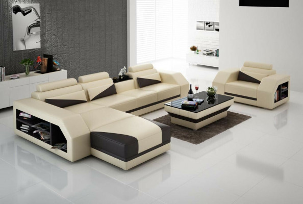 Leather sofa Living landscape Corner sofa L-shape with Armchair Set Suite Modern