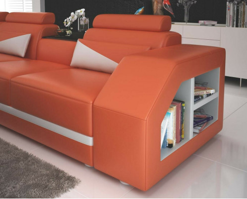 Leather sofa Living landscape Corner sofa L-shape with Armchair Set Suite Modern