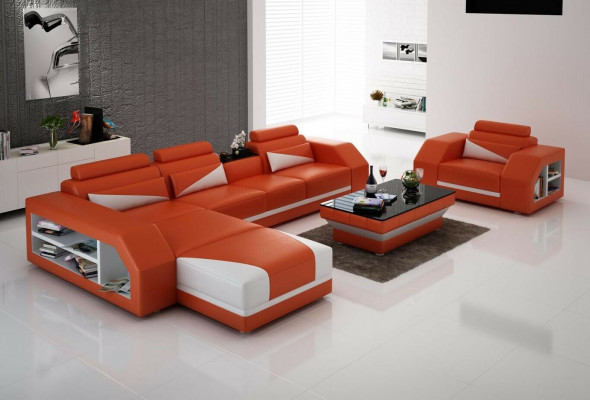 Leather sofa Living landscape Corner sofa L-shape with Armchair Set Suite Modern