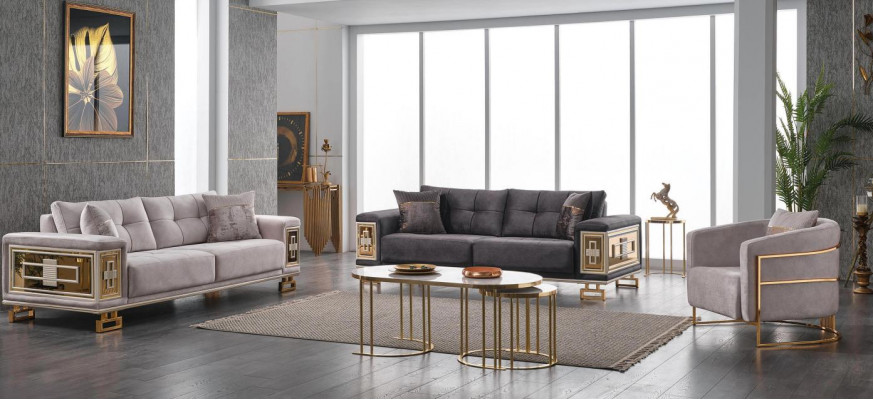 Modern sofa set three-seater armchair living room stainless steel furniture 3 pieces