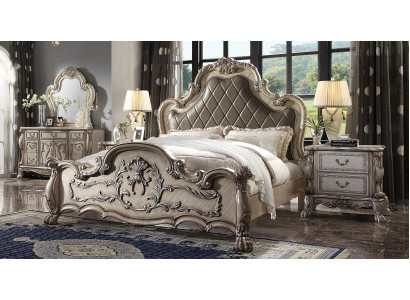 Luxury Baroque Silver Double bed Design Wood 200x200cm upholstery Bedroom new