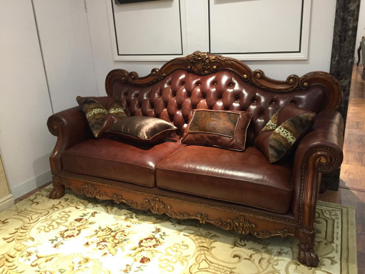 Leather Sofa Baroque Style Rococo Leather Sofa Couch Upholstery Seat 3 Seater Three Seater