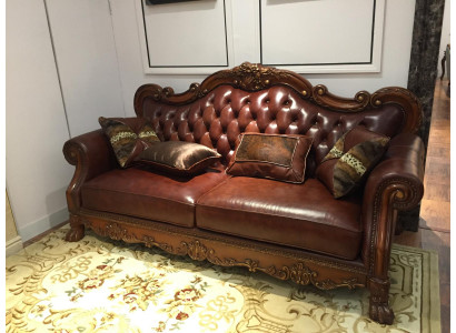 Leather Sofa Baroque Style Rococo Leather Sofa Couch Upholstery Seat 3 Seater Three Seater