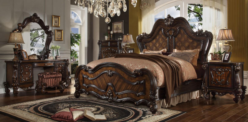 Bedroom Bedside tables Set Bed 5pcs. Rococo Baroque Antique Style Wood Bed