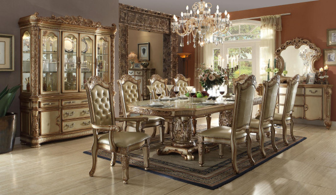 Golden Dining room set Luxurious dining table with chairs Designer sideboard