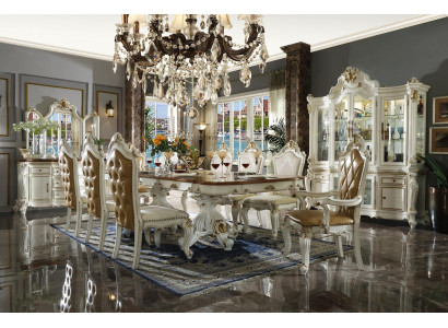 Classic Beige Dining room Suite Luxury Dining table 8x Chesterfield Chairs 11-piece set