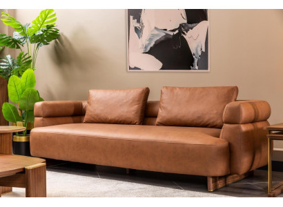 Three-seater sofa 3 seater couch imitation leather brown design living room new