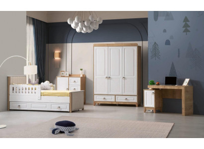 Luxurious Childrens room Set Consists of Bed Wardrobe Chest of drawers Table 4 pieces.