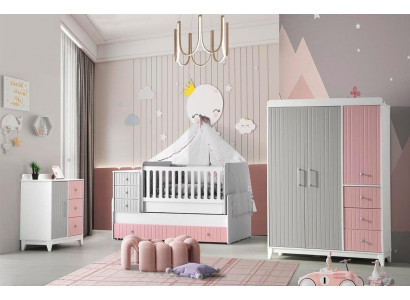 Luxurious Children's room set 3 pieces stylish chest of drawers wardrobe bed multi-coloured